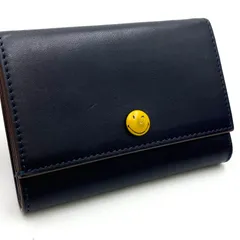 ANYA HINDMARCH アニヤハインドマーチ　財布　ウォレット　三つ折り　レザー　ネイビー系　ニコちゃんマーク　スマイリーのサムネイル