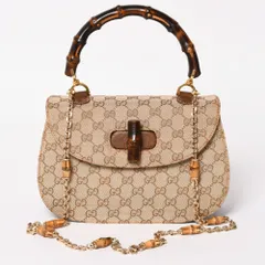 GUCCI グッチ バンブーハンドバッグ オールドグッチ ショルダーバッグ GGキャンバス バンブー ブラウン ベージュ ターンロック 美品 中古 4a003328のサムネイル