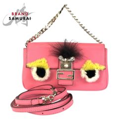お*K様 FENDI ビジュー付きパーティーバッグ ピンク 正規品】FENDI バッグバグズ フラワー ビジュー ファー ショルダー