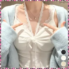 カップ付きキャミソールホルターネック夏服 ブラトップキャミフィット感 エレガントレース付きキャミ大人可愛い 韓国風見せインナーキャミのサムネイル