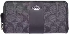 COACH レディースラウ 財布ラグジュアリー シグネチャーレザーアコーディオン ジップ アラウンド ドファスナー長財布シグネチャー  アウトレット (ブラックスモーク×ブラック) [並行輸入品]