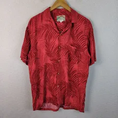 PARADISE FOUND パラダイスファウンド 半袖アロハシャツ 開襟 パームリーフ柄 レッド MEDIUM メンズ 古着 レトロ アメカジのサムネイル