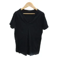 ミッシェルクラン MICHEL KLEIN カットソー 半袖 Vネック 無地 38 M 紺 ネイビー /YS29