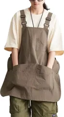 ReiLuana エプロン アウトドア キッチン DIY 作業 キャンプ 撥水 多機能 ポケット 肩紐 調整 男女兼用 人気 お洒落 前掛け キャンバス 肩掛け H型 バックル (ブラウン,  Free Size)のサムネイル