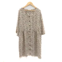 シューラルー SHOO・LA・RUE シャツワンピース ひざ丈 七分袖 Vネック 花柄 オーバーサイズ M マルチカラー ベージュ /YK42