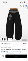 オワイ CHECK ミックス ワイド パンツ ブラックのサムネイル