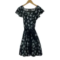 Cynthia Rowley シンシアローリー 花柄 フレアスリーブワンピース size2/ブラック×ブルー系のサムネイル