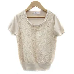 デビュー ド フィオレ Debut de Fiore by LAISSE PASSE ニット カットソー 半袖 レース パールビーズ 38 M ベージュ /YM17のサムネイル