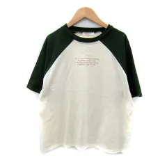 エヘカソポ サマンサモスモス ehka sopo SM2 カットソー 五分袖 ラウンドネック プリント ラグランスリーブ F 緑 モスグリーン オフホワイト /SY27