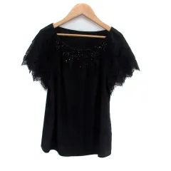 ボディドレッシングデラックス BODY DRESSING Deluxe ブラウス カットソー ラウンドネック 半袖 レース 切替 36 S 黒 ブラック /HO2のサムネイル