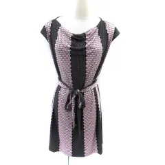 ティビ tibi ワンピース ミニ丈 ノースリーブ ラウンドネック 総柄 リボン インナー付き 2点セット 0 黒 ブラック ピンク /SM6のサムネイル