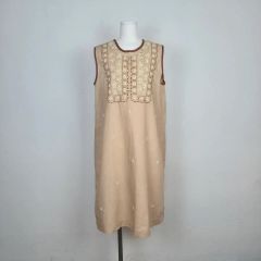 新品】リネン 麻100% 作家一点ものAライン ロングワンピース 花柄 日本