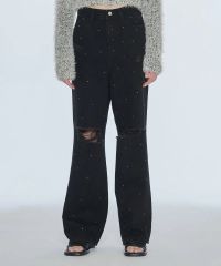 CandyStripper ビジュー付きダメージデニムパンツ ブラック 新品