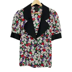 ANNA SUI(アナスイ) ジャケット サイズ4 S レディース - 黒×白×マルチ 半袖/シルク/花柄/シアー/春/夏のサムネイル