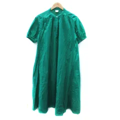 アウトドアプロダクツ OUTDOOR PRODUCTS ワンピース マキシ丈 ロング丈 半袖 バンドカラー 麻 リネン混 F 緑 グリーン /SM31のサムネイル