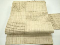 少し訳あり］麻 絽 名古屋帯 無地 生成色 単衣〜盛夏に【新品、未使用