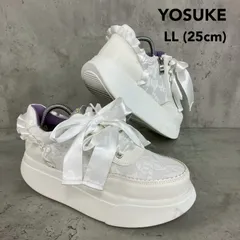 YOSUKE ヨースケ 厚底スニーカー ホワイト LL 25cm リボン フリル レースアップ バレエコア レディース 厚底シューズ ゴスロリ 量産型 地雷系 ロリータ 靴 通学 カジュアル フェミニン ゆめかわいい スニーカー ★ ■■のサムネイル