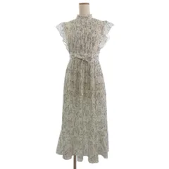 トッコ TOCCO クローゼット closet ラインフラワープリーツロングワンピース 総柄 フレア 半袖 フリルスリーブ M 白 ホワイト ■OM