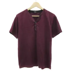 プラスワン PLUS ONE Tシャツ カットソー 半袖 Vネック 無地 L ワインレッド 黒 ブラック /YS23のサムネイル