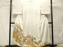 ❤️落ち着いた花文様　正絹縮緬小紋　超美品　新品畳紙付き 平和屋着物□上質な小紋 型染め 吉祥花蝶文 鬼しぼ縮緬 正絹 逸品 未