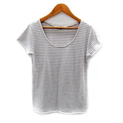 ブラック バイ マウジー BLACK by moussy Tシャツ カットソー 半袖 Uネック ボーダー柄 F グレー 白 ホワイト /SY40のサムネイル