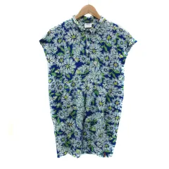 ディッキーズ Dickies シャツワンピース ミニ丈 フレンチスリーブ ノースリーブ ポロカラー 花柄 M マルチカラー 青 ブルー /YS17のサムネイル