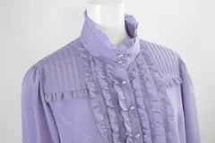 美品* ROCHAS Premiere レリアン ◆ フリルデザイン 上品光沢* ドット ブラウス サイズ11 パープル Leilian ロシャス プルミエール ◆G051のサムネイル