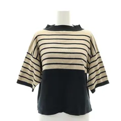マーガレットハウエル MARGARET HOWELL 24SS COTTON CASHMERE ニット カットソー ボーダー カシミヤ混 五分袖 2 ベージュ 黒 ブラック /HS ■OSのサムネイル