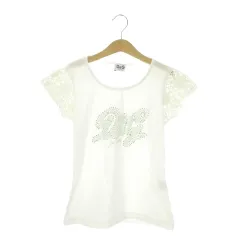 ドルチェ&ガッバーナ ジュニア ドルガバ DOLCE&GABBANA JUNIOR 半袖Tシャツ 女の子用 152 白 ホワイト 切替 ニット ラインストーン装飾 /AO6 ■GY99のサムネイル