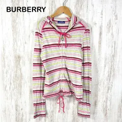 00s BURBERRY BLUE LABEL バーバリーブルーレーベル マルチボーダー フーディ ジップアップ パーカー ピンク y2kのサムネイル