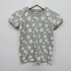 西松屋 130 半袖Tシャツ 女の子 グレー 花柄 総柄 パフスリーブ トップス 【美品】のサムネイル