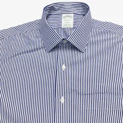 ブルックスブラザーズ Brooks Brothers【15 1/2-32/M相当】ワイドカラーシャツ ネイビーストライプ Milano Fit / Non-Iron / コットン100%（スーピマコットン） メンズ 長袖 古着 ビジネスのサムネイル