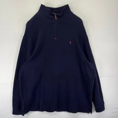 古着 ポロ・ラルフローレン POLO RALPH LAUREN スウェット ハーフジップ トレーナー ワンポイント セーター 2XL  ネイビー系 メンズ