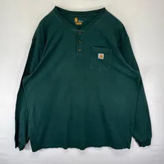 古着 カーハート Carhartt 長袖Tシャツ ヘンリーネック ワンポイント 胸ポケット ロンT 大きいサイズ 2XL  グリーン系 メンズ