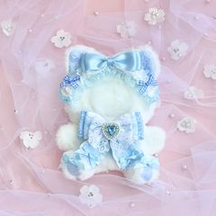ぬい服 おすわりぬい服 水色白レースねこちゃん 10㎝ 11㎝〜15㎝ ちび