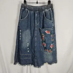 ヴィンテージ花刺繍デニムスカートLのサムネイル