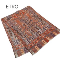 ETRO エトロ ストール ペイズリー柄 ウール混 レッド イエロー