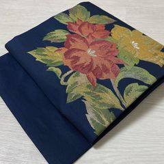 帯屋捨松 九寸名古屋帯 花柄紺色 - メルカリ