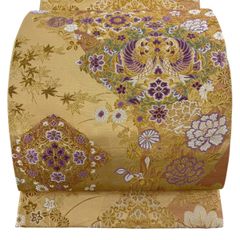 ガルニエ宮 河瀬満織物 袋帯 古代オウス 平成記念 楽器 銀糸 正絹 D131 