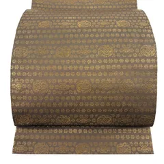 【美品】 袋帯 逸品 龍村晋 落款 名物逢坂金襴 箔 灰茶 全通 正絹 【中古】のサムネイル