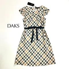 kT05 新品 DAKS シルク100% 絹92% 総柄 チェック柄 ウエストリボン ワンピース ドレス ダックスのサムネイル
