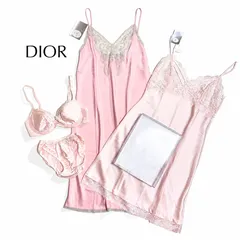 kT01 新品 Christian Dior ランジェリー 下着 肌着 レース キャミソール ショーツ ブラ パンツ セット ロゴ 4点セット ピンク タグ付き クリスチャンディオール DIORのサムネイル