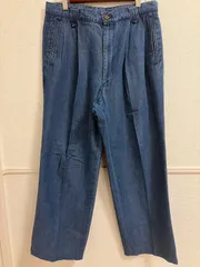 (^w^)b 希少 70s 80s VINTAGE クロコダイル デニム トラウザーズ スラックス パンツ M 79 日本製 高級 ポリノジック 昭和 レトロ レア 2タック ワイド ストレート 美品 インディゴ ブルー OM12817MRのサムネイル