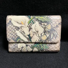 Arukan アルカン 牛革 フラワーパイソン柄 折りたたみ財布 花柄 ホワイト オレンジ 三つ折り財布 財布のサムネイル