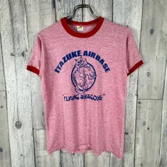 OLD RUSSELL ATHLETIC 70s ラッセル アスレティック レッド 赤 ITAZUKE AIRBASE FLYING DRAGON プリント リンガーネック 半袖 シングルステッチ Tシャツ TEE YOUTH XL サイズのサムネイル
