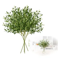 메리타임 올리브 나무, 페이크 그린, 인공 꽃 가지, 인공 관엽 식물 장식, 6개 세트, 45cm, 그린