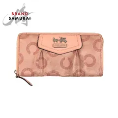 COACH コーチ シグネチャー オプアート ピンク シルバー金具 キャンバス/レザー 長財布 ラウンドファスナー レディース 600875【中古】