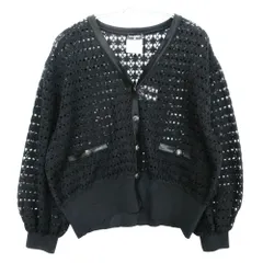 CHANEL シャネル カーディガン ココボタン 透かし編み メッシュニット P45680K05691 Vネック カットソー ブラック 40【M】 レディース 【中古】のサムネイル