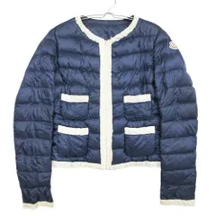 MONCLER モンクレール ダウンジャケット FLAVIENNE フラヴィエンヌ ノーカラー ライトダウン ギャザー ブルゾン アウター ネイビー 0【XS】 レディース 【中古】のサムネイル