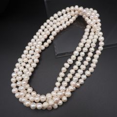 198cm✨7.0-8.5mm 本真珠 パールネックレス スーパーロング 白 - メルカリ